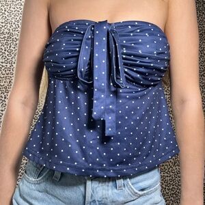 SHEIN Navy Polka Dot Strapless Tie-Front Camisole